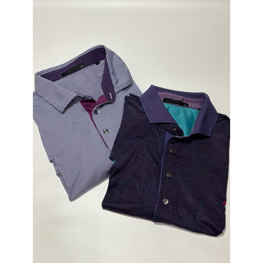 Greyson Mens XXL Golf Polo Shirt Bundle of 2 Purple Stripe Abstract Print 2pk‎